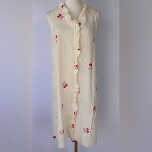 Bellambra Women’s Linen/Cotton Shift Dress Ruffle Collar to Bottom Hem Large